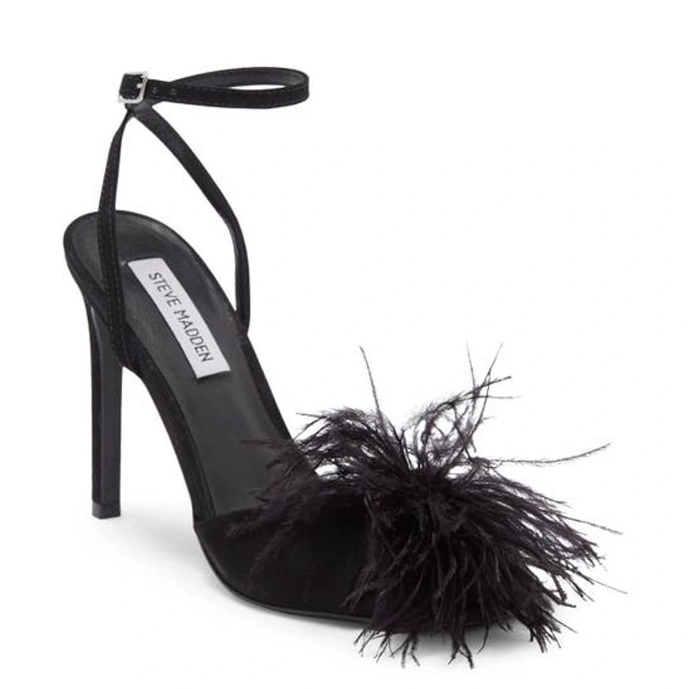 Steve Madden Black Feather Heels – Brand New, Never Worn